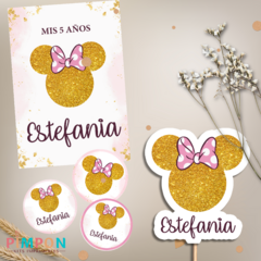 Kit imprimible personalizado - minnie mouse glitter dorado y rosa - comprar online