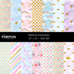 Cliparts + Papeles digitales - UNICORNIOS - coleccion 01 - pimpon