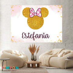 banner imprimible 2x1,5 mts - minnie mouse glitter dorado y rosa