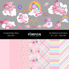 cliparts - images + digital papers - UNICORNS - collection 03 - buy online