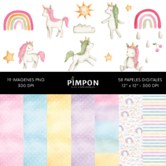 cliparts - images + digital papers - UNICORNS - collection 04 - buy online
