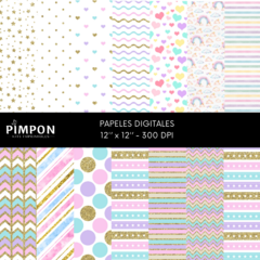 Cliparts + Papeles digitales - UNICORNIOS - coleccion 06 - pimpon