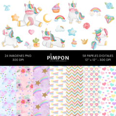 cliparts - images + digital papers - UNICORNS - collection 07 - buy online