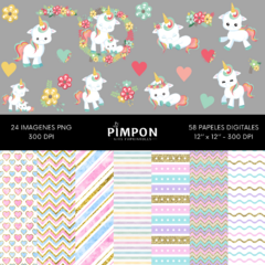 cliparts - images + digital papers - UNICORNS - collection 14 - buy online