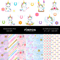 cliparts - images + digital papers - UNICORNS - collection 15 - buy online