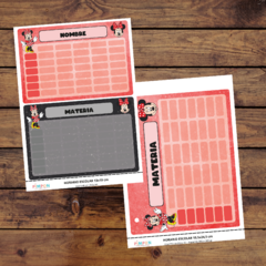 Mega Kit imprimible Etiquetas escolares - minnie mouse rojo - pimpon