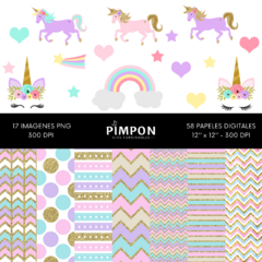 cliparts - images + digital papers - UNICORNS - collection 17 - buy online