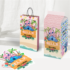Kit imprimible personalizado - Stitch y Angel (rosa) - loja online