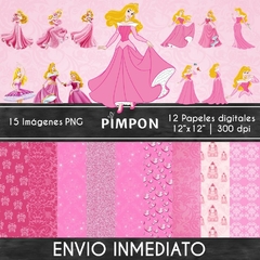 Cliparts + Papeles digitales - princesas - Aurora, la bella durmiente