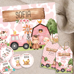 Kit imprimible personalizado - Granja acuarela (rosa)