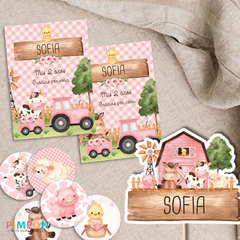 Kit imprimible textos editables - Granja acuarela (rosa) - comprar online