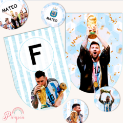 Kit imprimible textos editables - Lionel Messi - Campeon mundial Qatar 2022