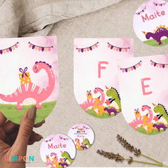 Imagem do Kit imprimible personalizado - Dinosaurios party dino (rosa)