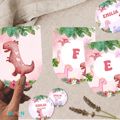 Kit imprimible personalizado - Dinosaurios acuarela mod. 02 (rosa) - comprar online