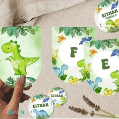Kit imprimible textos editables - Dinosaurios acuarela mod. 02 (verde) - buy online