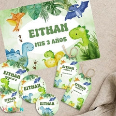Kit imprimible personalizado - Dinosaurios acuarela mod. 02 (verde) - tienda online