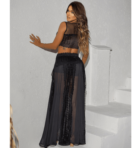 Saia longa renda com short clearance