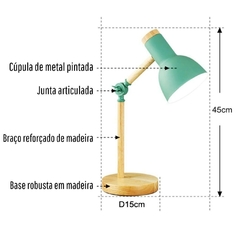 Luminária Pixar Com Dimmer Bivolt com Base de Madeira - Verde