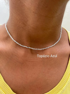 Chocker Topázio Azul Esferas Prata 925