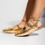 Mule Dourado Slingback Bico Quadrado com Fivela e Bridão Not-me Shoes