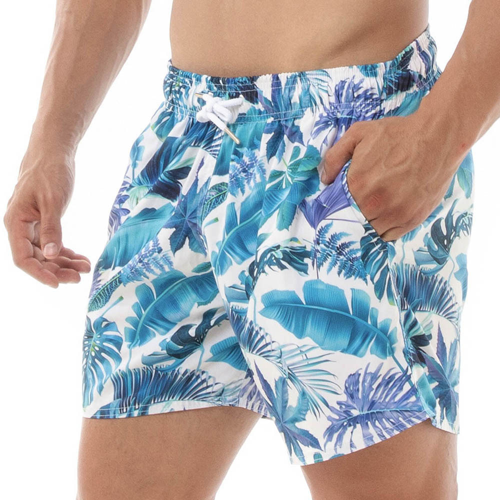 Shorts Praia Masculino Mauricinho Estampado Florido Azul Atacado