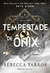 Capa do eBook "Tempestade de Ônix" de Rebecca Yarros, com ilustrações de nuvens e um dragão em fundo escuro.