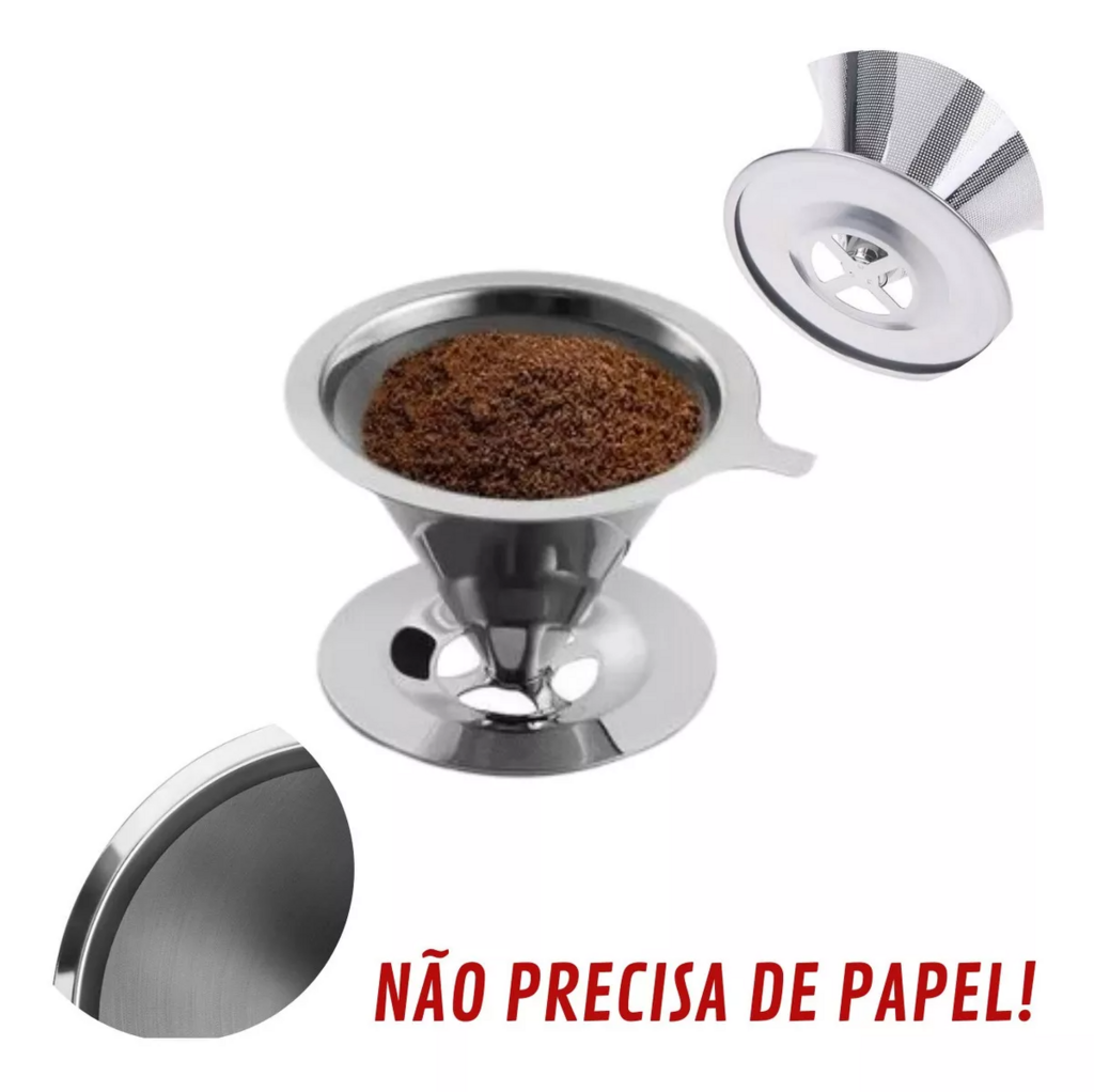 Filtro Coador Café Aço Inox Reutilizavel 102 Sem Usar Papel