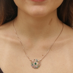 18-karat gold-plated necklace, embroidered with a mix of colored crystals.