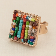 18k gold-plated adjustable ring, embroidered with colored jablonex stones.