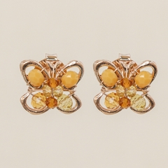 18k gold-plated earring, embroidered with a mix of brown crystals.