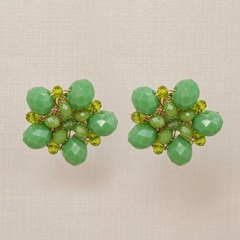 18k gold-plated earring, embroidered with crystals in shades of green.