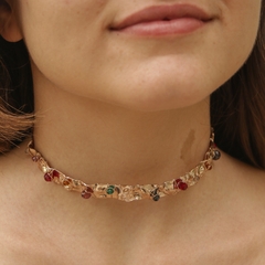 Gold-plated chocker, embroidered with colored crystals.