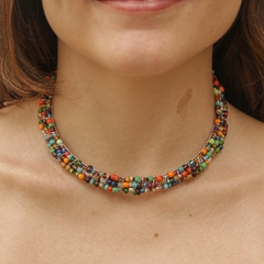 18k gold-plated chocker, embroidered with colored jablonex stones.