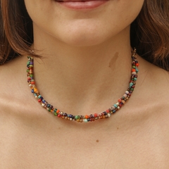18k gold-plated chocker, embroidered with colored jablonex stones.