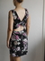 Vestido estampa floral preto c/ roxo vintage - comprar online