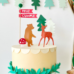 DECO TORTA "BOSQUE CON ANIMALITOS DE PAPEL"