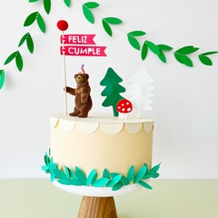 DECO TORTA "BOSQUE CON ANIMALITOS DE FELPA"