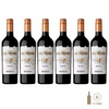 Seis botellas de vino tinto Finca Los Primos Malbec, de Bianchi, con etiquetas visibles.