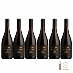 Seis botellas de vino Kaiken Ultra Pinot Noir de 750cc cada una, exhibidas en línea.