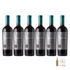 Lamadrid Matilde Malbec Caja de Madera (6 botellas x 750 cc). Seis botellas de vino Matilde Lamadrid con etiquetas elegantes y tapa azul.