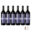 Seis botellas de vino Séptima 10 Barricas Tannat, con etiquetas elegantes en tonos morados y dorados.