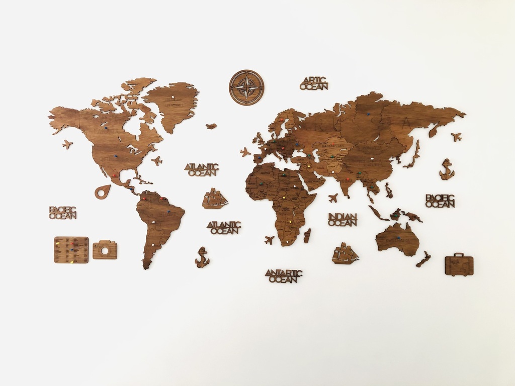 Mapa mundial madera Mapamundi de madera Roble mapa del mundo decoración del  hogar arte de la pared -  México