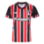 Imagem Principal: Camisa reserva São Paulo II 24/25 feminina oficial com patrocínio Superbet, design listrado em vermelho e preto.