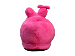 Pantuflas de peluche rosa con diseño de personaje, vista trasera.