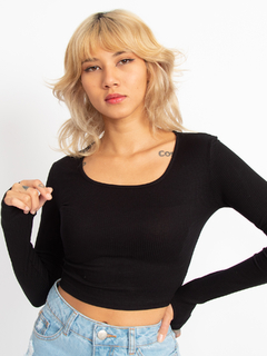 BLUSA MANGA LONGA CROPPED PRETA BL40056