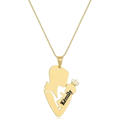 COLAR MÃE COM BEBÊ E COROA - CL 577 BANHADO OURO 18K