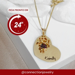 COLAR CORAÇÃO COM NOME E 1 BONECO DE ZIRCONIA COLORIDA - BANHADO OURO 18K EX 0012 - comprar online