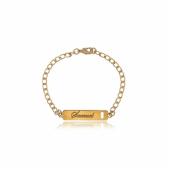 PULSEIRA INFANTIL COM NOME PERSONALIZADO E BONECO VAZADO - PL 10 BANHADO OURO 18K