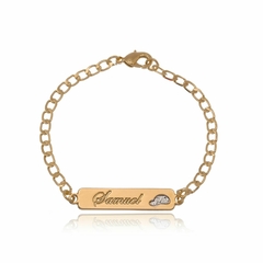 PULSEIRA INFANTIL COM NOME PERSONALIZADO E BONE EM RÓDIO - PL 12 BANHADO OURO 18K