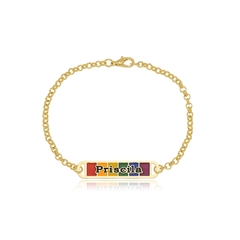 PULSEIRA COM PLACA ARCO IRIS E NOME PERSONALIZADO - PL 189 BANHADO OURO 18K